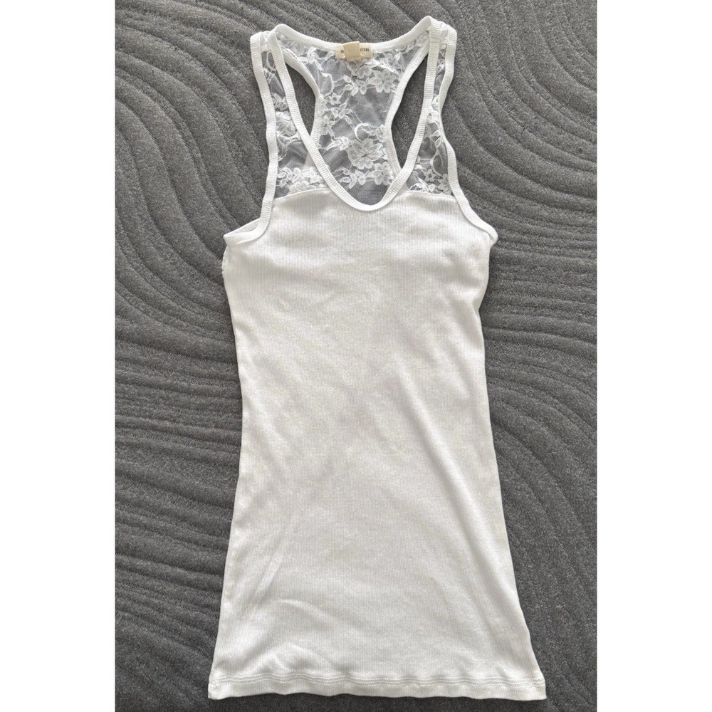 Y2K Style Sleeveless lace-trim racerback Ribbed White Tank Top Cami Large Layers